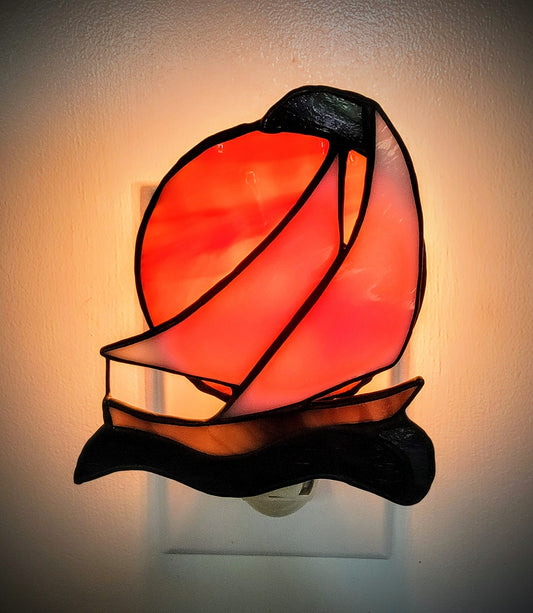 Night-Light, Stained-Glass Sailboat in a Sunset