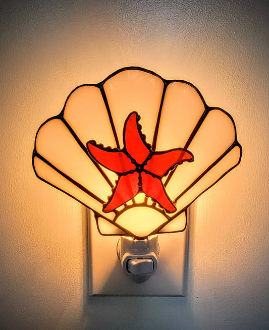 Night-Light, Stained-Glass Shell with Starfish