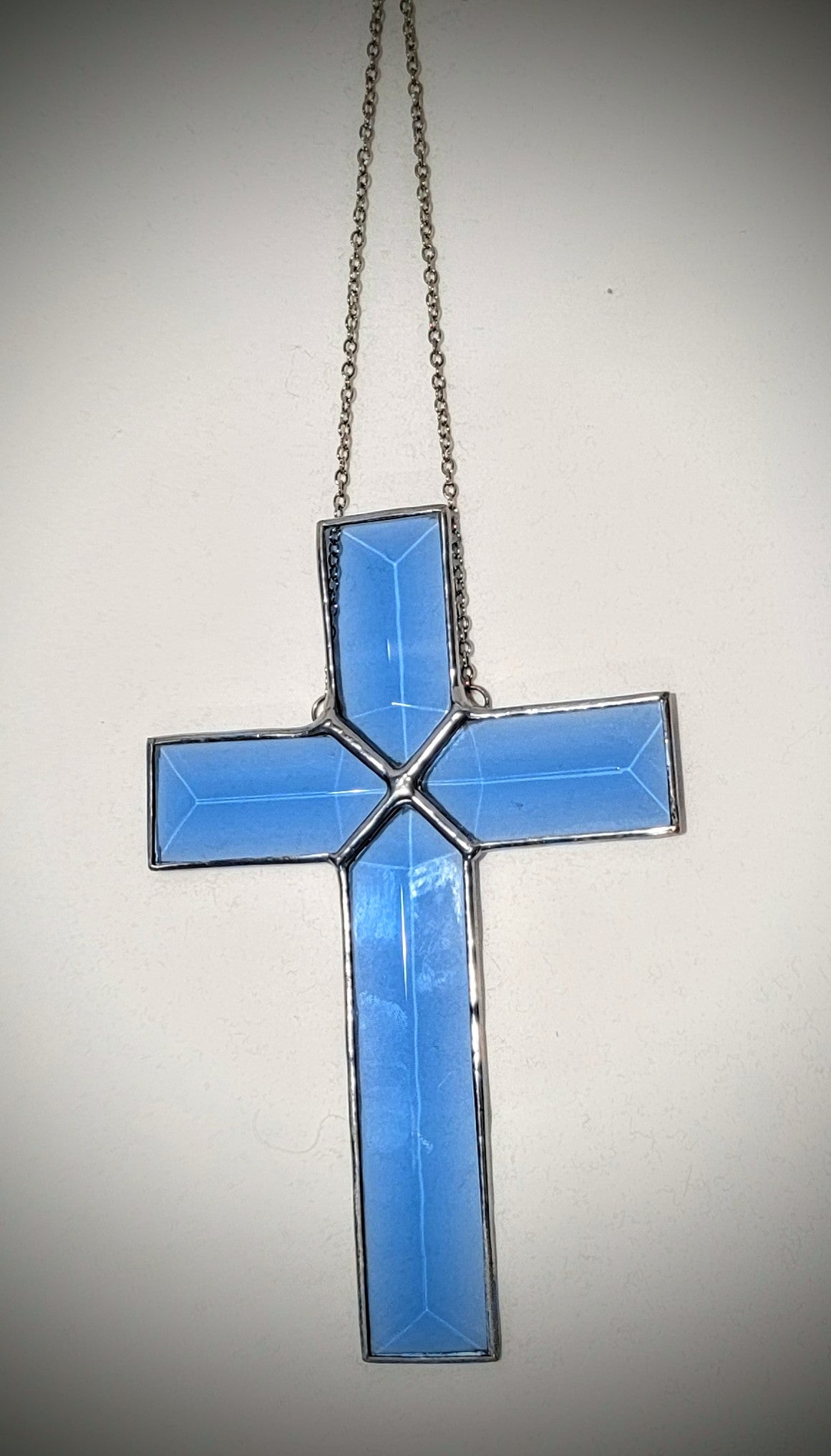 Glass Beveled Suncatcher- Blue Bevel Cross