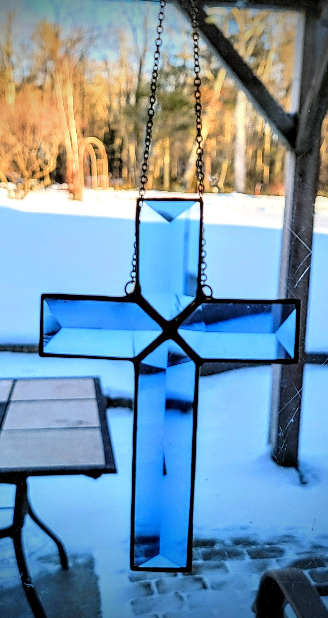 Glass Beveled Suncatcher- Blue Bevel Cross