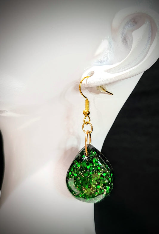 Resin Jewelry- Green Teardrop Earrings