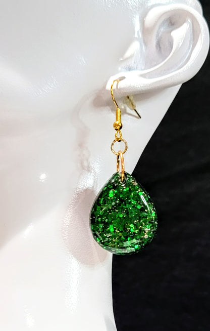 Resin Jewelry- Green Teardrop Earrings