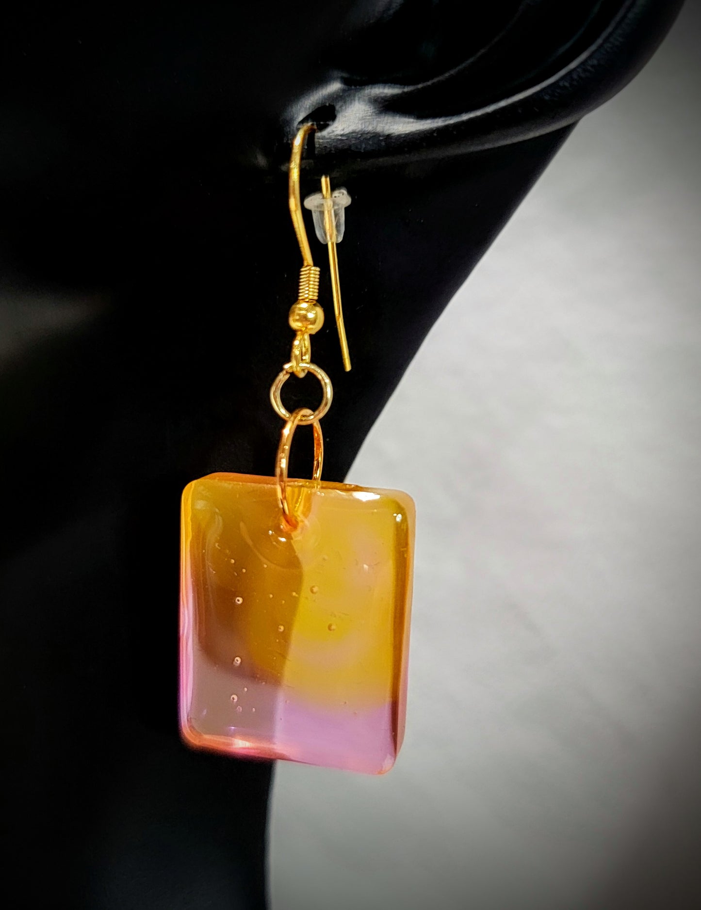 Resin Jewelry- Pink and Orange Rectangle Earrings