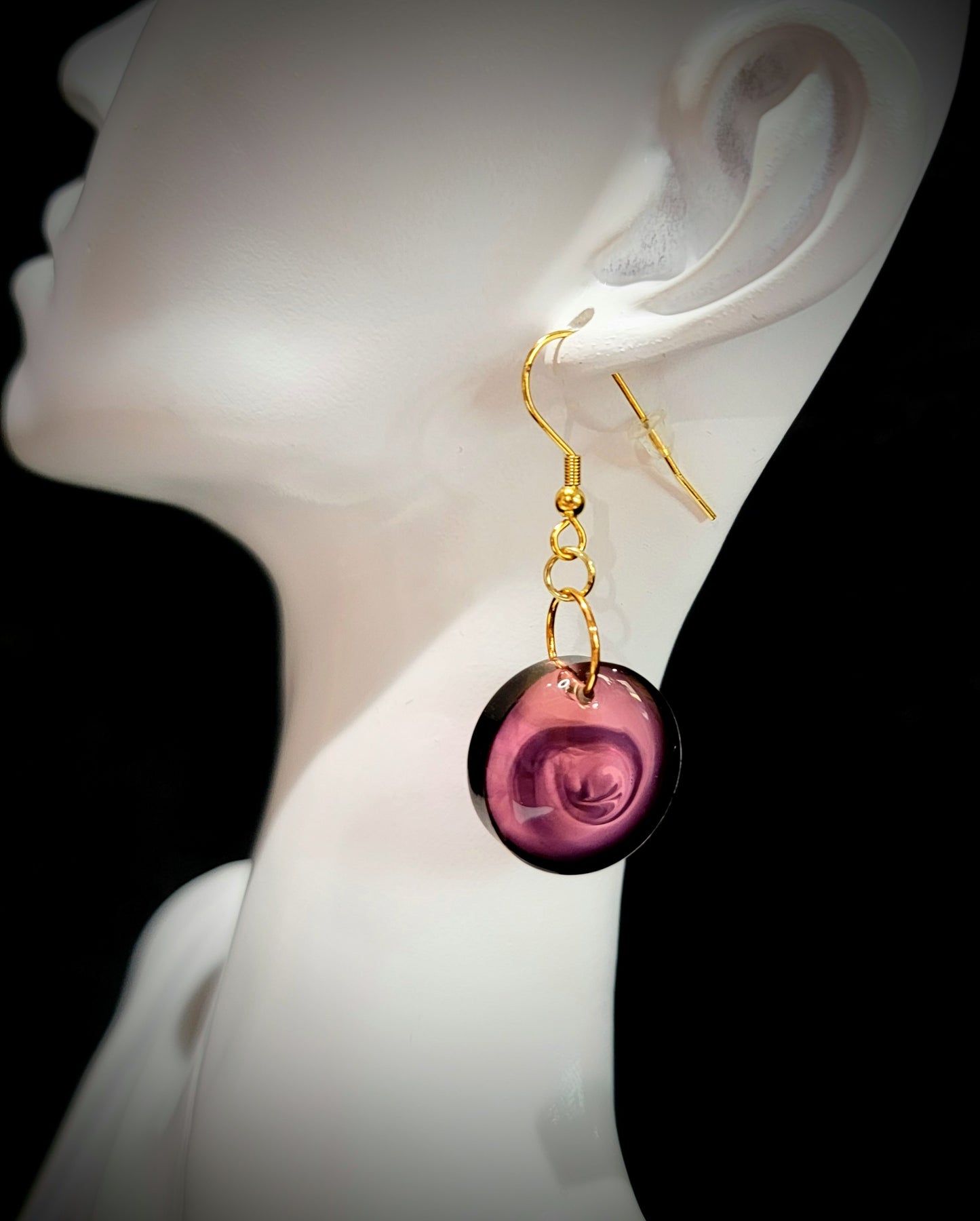 Resin Jewelry- Round Purple Swirl Earrings