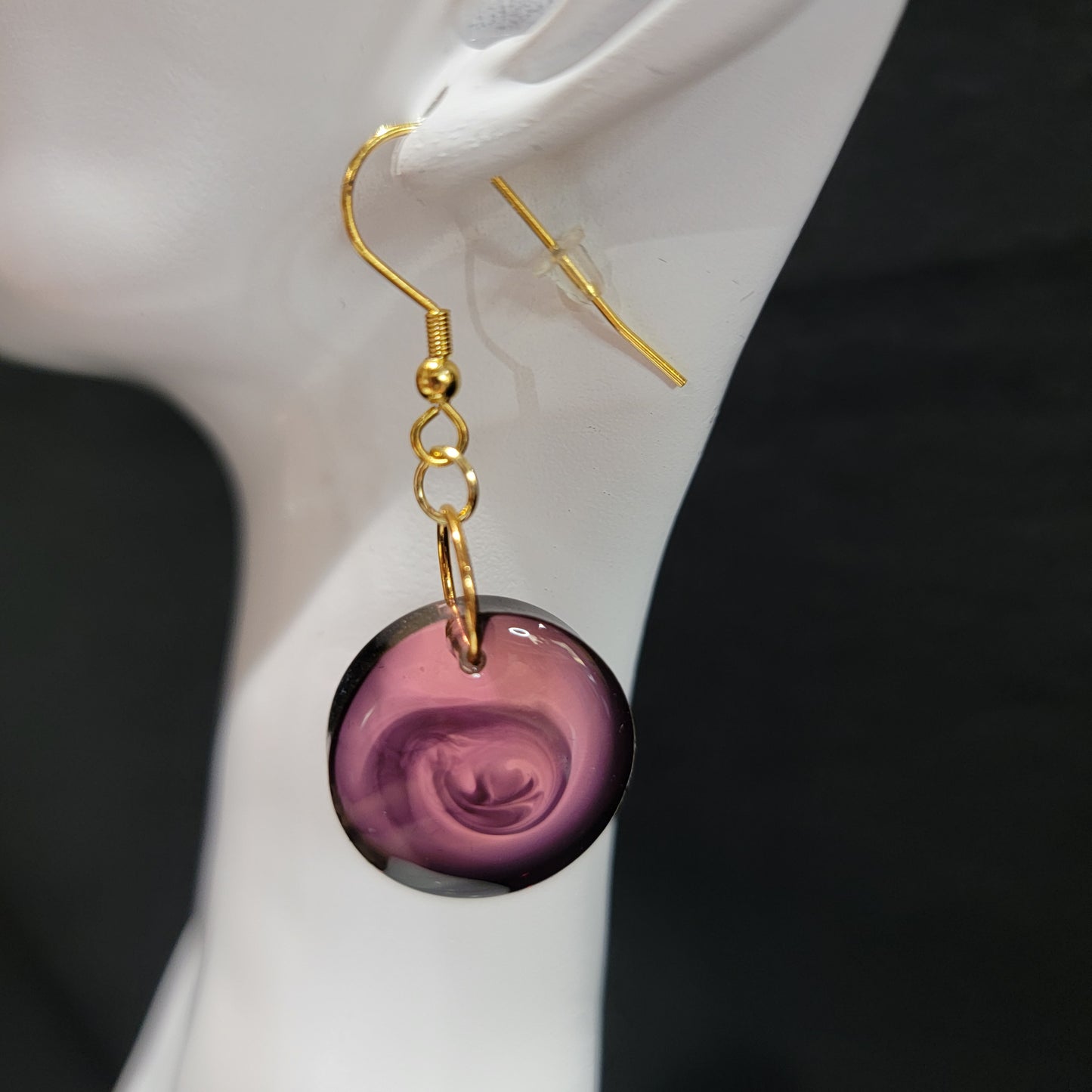 Resin Jewelry- Round Purple Swirl Earrings