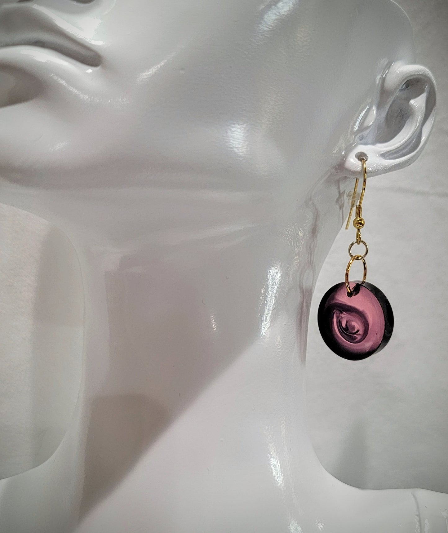 Resin Jewelry- Round Purple Swirl Earrings