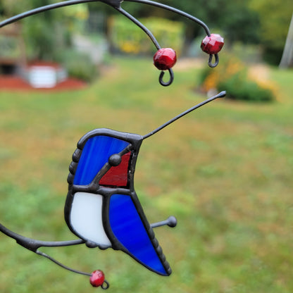 Stained-Glass Single Hummingbird Purched on Branch