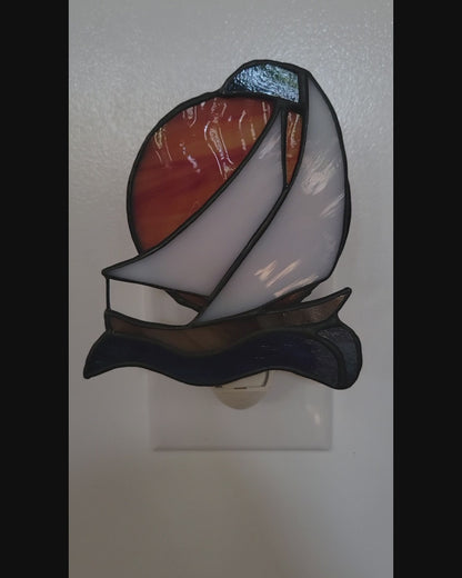 Night-Light, Stained-Glass Sailboat in a Sunset