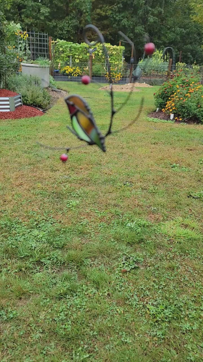 Stained-Glass Single Hummingbird Purched on Branch