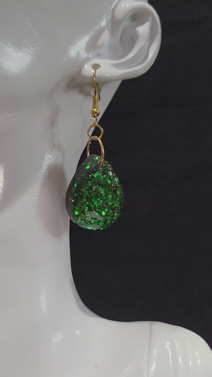 Resin Jewelry- Green Teardrop Earrings