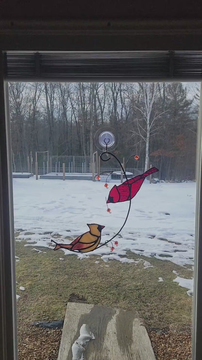 Stained-Glass Suncatcher- Male and Female Cardinals on a branch