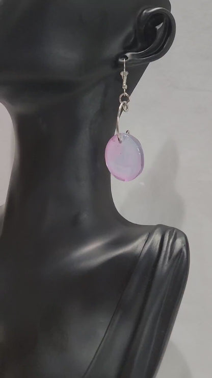 Resin Jewelry- Pink and Blue Oval Earrings