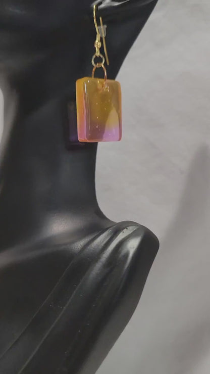 Resin Jewelry- Pink and Orange Rectangle Earrings