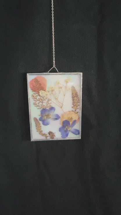 Dried Flowers Pressed Between Opal and Clear Stained-Glass