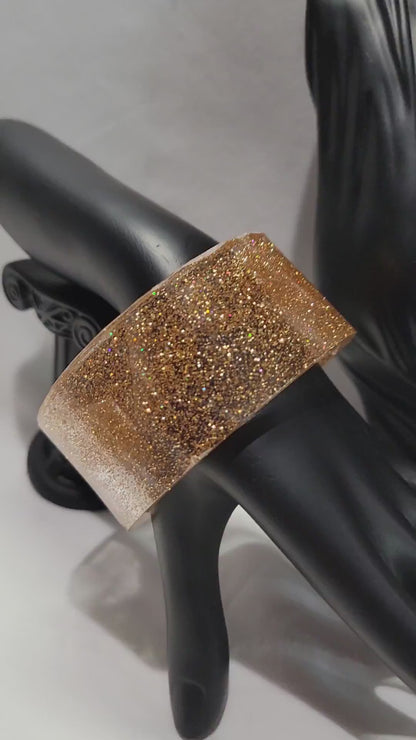 Resin Jewelry Set- Gold Shimmering Resin Moon and Star with a Cuff Bracelet